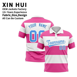 Polo rayé rose personnalisé, uniformes d'équipe par sublimation, concevez votre propre logo, vêtements de sport personnalisés pour hommes, usine de vêtements OEM - Product Image 1