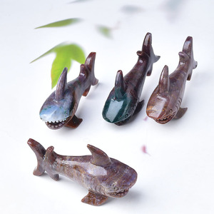 Sculptures de requins en jaspe océanique de haute qualité en pierre naturelle sculptée, pour la décoration de bureau, vente en gros - Product Image 4