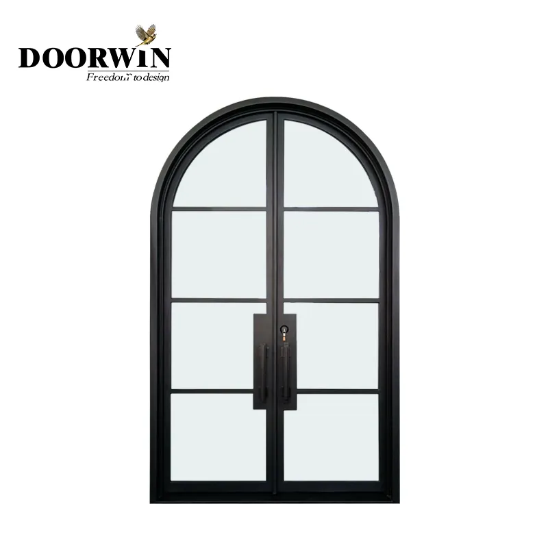Fancy French Arches Iron Gate Doors Durable and Popular Wrought Iron with Glass Manual Opening