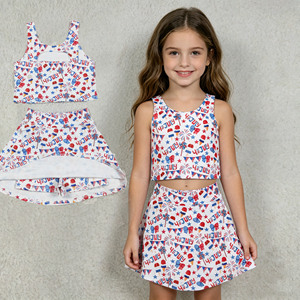 Conjunto Deportivo Casual de 2 Piezas para Niñas con Falda Pantalón y Forro, Diseño Bandera de EE. UU. para el 4 de Julio, Ideal para Yoga y Deportes - Product Image 2
