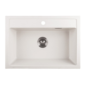 EJOY Chất Lượng Cao Tùy Chỉnh Thạch Anh Đơn Bát Bồn Rửa Nhà Bếp D6848 Gia Đình Khách Sạn Nhà Hàng Sử Dụng Trắng <span class=keywords><strong>Composite</strong></span> Granite Chìm - Product Image 1