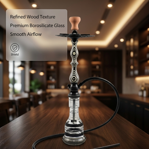 Cachimba con textura de madera en blanco <span class=keywords><strong>y</strong></span> negro, juego de cachimba con manguera negra para bistró, reuniones refinadas, para fumar shisha. - Product Image 1