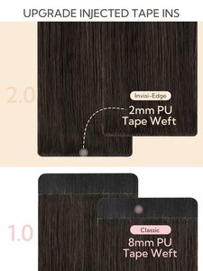 Extensions de cheveux invisibles à bandes adhésives 16-28 pouces 100g 20 pièces Cheveux humains Remy lisses brun foncé - Product Image 2