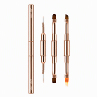 Pinceau et gel 2-en-1 pour pose d'extensions d'ongles, manche métallique or rose, pinceau à gel double face ovale # 6