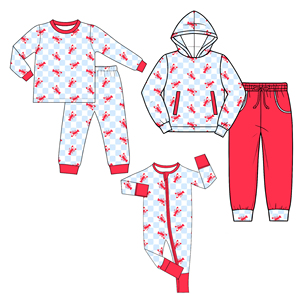 Précommande : Ensembles de pyjamas pour enfants à imprimé écrevisses, comprenant un sweat à capuche et un pantalon, et des pyjamas pour bébés, assortis pour frères, vêtements pour enfants - Product Image 1