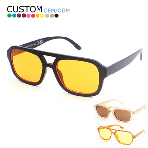 Top Seller Trending Sun <b>Glasses</b> Custom Logo Double Bridge <b>Plastic</b> Oversized Yellow Tinted Men Sunglasses - Product Image 1