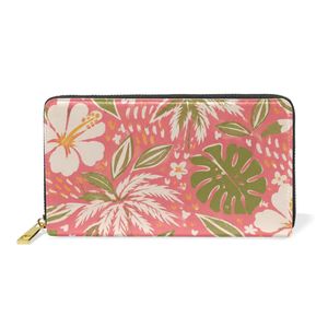 New Arrival Custom Long PU Leather Wallet Hawaiian Hibiscus Pattern Print <b>Card</b> Holder Fashion <b>Purse</b> for <b>Women</b> - Product Image 1