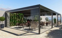 Pergola motorisée extérieure en aluminium avec stores coulissants, ouverture à persiennes, protection solaire, pour jardin de villa de luxe personnalisée