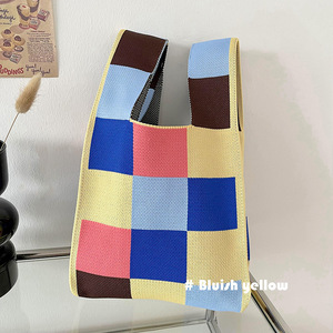 New Single Shoulder Woven Bag Black and <strong>White</strong> <strong>Handbag</strong> <strong>Small</strong> Design Knitted Tote Bag Collection Autumn and Winter - Product Image 4