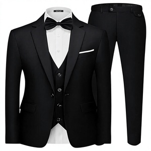 Trajes de Negocios de 3 Piezas para Hombre, Color Negro, Estilo Británico, Corte Entallado, Chaleco y Pantalones de Una Sola Fila de Botones, Antiarrugas - Product Image 1
