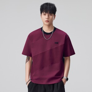 T-shirt Homme Col Rond Patchwork Coupe Décontractée Polyvalent Style Américain Rétro Printemps/Été Pur - Product Image 3
