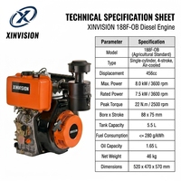 Moteur diesel agricole 12HP 188F 456CC refroidi par air, 4 temps, avec filtre à air à bain d'huile pour motoculteur