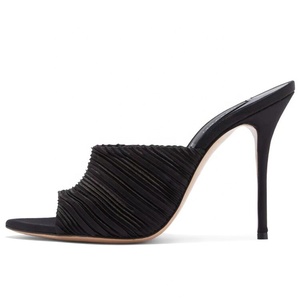 Women <b>Soft</b> Satin on Sandals Stiletto Dress <b>Shoes</b> Thin High Heel Mules Big Size 45 Party Peep Toe Slides - Product Image 2