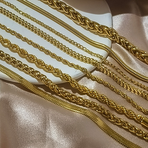Pulseira de Corrente Personalizada em Aço Inoxidável Banhada a Ouro 18K, Modelos Cordão, Espinha de Peixe, Elo Cubano, Cobra e Trigo, Joias para Atacado - Product Image 2