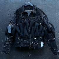 Veste en jean ample pour homme, personnalisée, délavée à l'acide, patchwork, respirante, écologique, OEM ODM, streetwear épais pour l'hiver