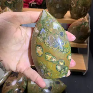 Kindfull Nature Crystal Hand Carved Rainforest Jasper Ornament Healing Stone Fengshui Crystal Jasper Flame For Sale
