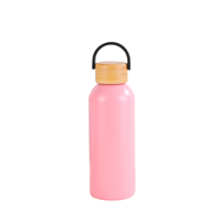 Thermos de sport d'extérieur personnalisé avec logo, en acier inoxydable, isolé sous vide, couvercle en bambou écologique avec poignée portable