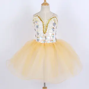 Geel Sequin Ballet Tutu Rok Mooie Meisje Dans Slijtage Geel Tricot Stage Prestaties Dans Kostuum