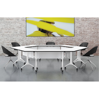 Bureau pliable en aluminium élégant et mobile avec roulettes verrouillables et étagère rabattable pour salles de conférence et de formation, table de réunion