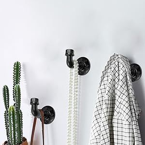 Appendiabiti <span class=keywords><strong>da</strong></span> Parete Industriale in Ferro Battuto, Ganci Decorativi Resistenti <span class=keywords><strong>Fai</strong></span>-<span class=keywords><strong>da</strong></span>-<span class=keywords><strong>te</strong></span>, Porta Asciugamani Rustico per Bagno, Finitura Nera - Product Image 3