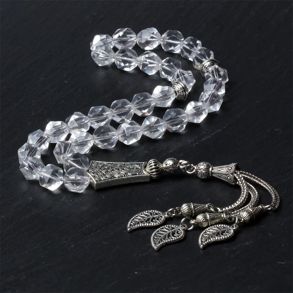 Pierre de pluie de haute qualité, Allah, perles de prière du Tasbih en argent, chapelet musulman, Tesbih, 33 chapelet