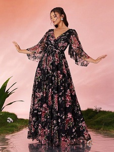 <span class=keywords><strong>Falda</strong></span> Larga <span class=keywords><strong>de</strong></span> Verano con Estampado Floral <span class=keywords><strong>de</strong></span> Chifón, Estilo Francés, con Cuello en V, Ajustada, con Abertura Lateral <span class=keywords><strong>de</strong></span> Encaje, Retro y a <span class=keywords><strong>la</strong></span> Moda para Mujer Europea y Americana - Product Image 6