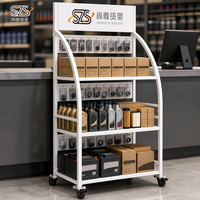 Présentoirs de Magasin, Étagère 60 kg, Présentoirs pour Batteries de Voiture, 2 Roulettes Verrouillables, Panneau Perforé, Zone Commerciale
