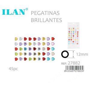Ilan Adesivi Brillanti a Forma di Cuore 12mm, Confezione da 45 Pezzi - Product Image 1