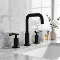 Robinet de lavabo de salle de bain noir mat en laiton à 3 trous, mitigeur à double poignée à poser sur le comptoir