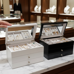 Organisateur de bureau moderne de luxe en bois fait main à 3 niveaux, boîte à bijoux, boîte cadeau - Product Image 3