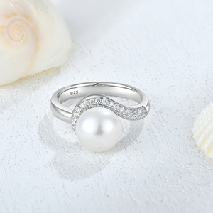 YILUN <span class=keywords><strong>Bague</strong></span> de fiançailles en argent sterling 925 avec perles et zircon cubique plaqué rhodium et grande <span class=keywords><strong>bague</strong></span> en perles bijoux pour femmes - Product Image 2