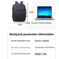 Sac à dos pour ordinateur portable extensible en tissu 1680D de 17,6 pouces avec port de charge USB pour les voyages d'affaires, les trajets domicile-travail, le travail de bureau, sac à dos de jour