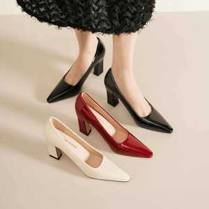 Escarpins à bout pointu et talon carré en cuir verni, chaussures de bureau à talon haut pour femme 7188A - Product Image 3