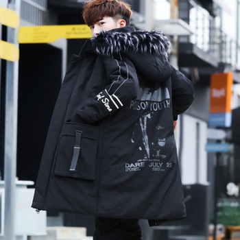 ZDJSWJ Heren bontkraag capuchon dik dons parka warm donsjack grote hoge waterdichte lange jas, Geel, XL