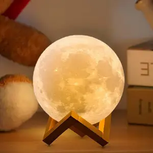 Woohaha 3D Moon Lamp Night Light Moon Light 16 LED Colors with Wooden Stand & Remote/Touch Control and USB Rechargeable