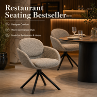 Ensemble de salle à manger à dossier rond en chanvre, tissage bouclé avec pied étoile pivotant en cannelle pour Atrium Cafe et Artisan Cafe