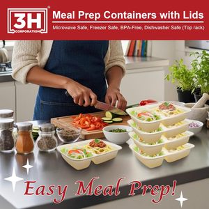 Boîtes de préparation de repas à 2 compartiments [lot de 150, 32 oz] – Contenants alimentaires à emporter avec couvercles, réutilisables, compatibles micro-ondes/lave-vaisselle/congélateur - Product Image 5