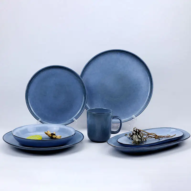 Nordic Restaurant Home Dinner Plates Sets Dinnerware Luxury With Ceramic Reactive Glaze Stoneware Set Modern Microwave Tableware