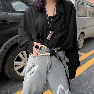 <span class=keywords><strong>Ceinture</strong></span> fine pour <span class=keywords><strong>femme</strong></span> en similicuir double couche avec <span class=keywords><strong>grande</strong></span> boucle en métal doré en forme de U, <span class=keywords><strong>ceinture</strong></span> tendance - Product Image 3
