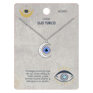 Collana occhio turco in acciaio Color argento con catena a maglie alla moda placcata in oro con zircone di perle diamantate per regalo o festa - Product Image 1