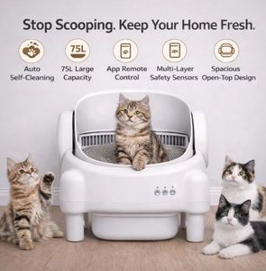 Bac à litière pour chat autonettoyant grande capacité 75L, durable, désodorisant, multicouche, capteurs de sécurité, surveillance intelligente mains libres - Product Image 4