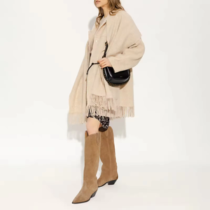 Bottes de cow-boy pour femmes de haute qualité, décontractées, formelles, à enfiler, à large barillet, en daim, à bout pointu, épaisses, hautes jusqu'au genou - Product Image 3