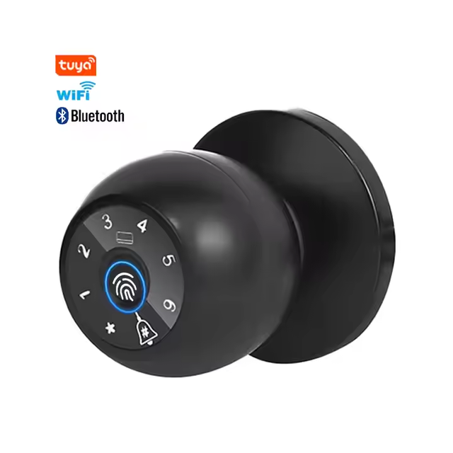 Best Seller Tuya Wifi BLE Biometric Smart Door Lock Indoor Alarm Fingerprint Door Cylinder Smart Knob Lock With Key