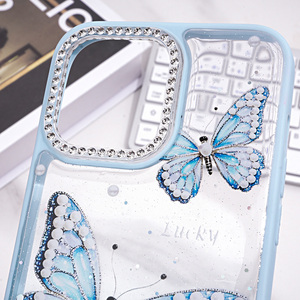 Custodia <span class=keywords><strong>per</strong></span> telefono con Design a farfalla glitterata all'ingrosso con braccialetto di perline <span class=keywords><strong>per</strong></span> iPhone 17 16 15 diamanti - Product Image 3