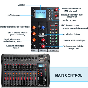 Table de Mixage Audio Professionnelle Biner DX12 <span class=keywords><strong>USB</strong></span> Entrée MP3 Alimentation Fantôme 48V Console DJ Studio 12 Canaux - Product Image 5