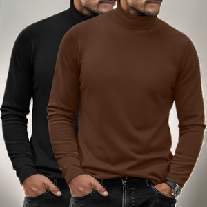 Men's Anti-Wrinkle Anti-Shrink Anti-Pilling Winter Knitted 100% Cotton <b>Mock</b> <b>Neck</b> Long Sleeve <b>Tops</b> 2 Pack Solid Color Soft - Product Image 2