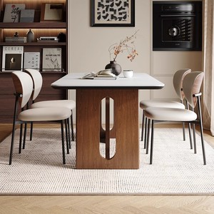 Solid Wood Slab Dining <b>Table</b> And Chairs <b>Walnut</b> Rectangular Modern Minimalist Dining Room Set 4 Piece Durable Combination - Product Image 3