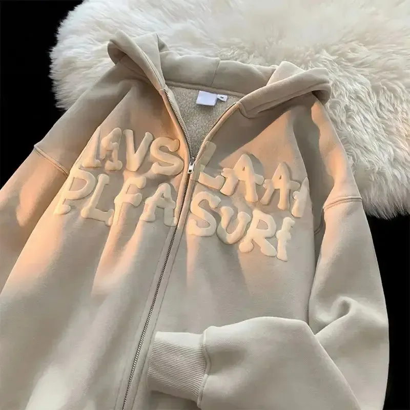 Wholesale Colorful Puff Print Hoodies Oversize Winter Thick Custom Embroidery High Quality Zip Up Hoodie