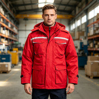 Veste de Travail Hiver Antistatique Robuste avec Capuche et Bandes Réfléchissantes Haute Visibilité pour Chantier et Station-Service (Vente en Gros)