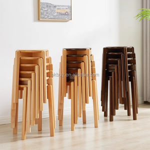 Moderne Eetkamer Woonkamer Restaurant En Coffeeshop Massief Houten Frame Stoelkrukken Te Koop Stapelbare Houten Krukken - Product Image 2